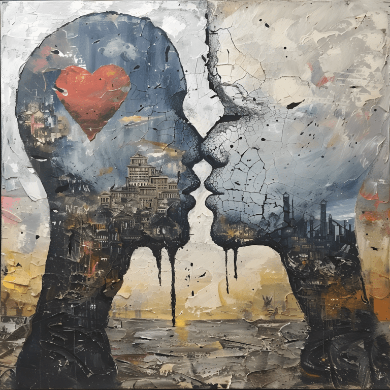 Abstract depiction of a man kissing a woman, symbolizing intimacy, connection, and the emotional depth of Clarastrasse 10.
